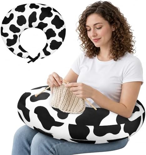 Ergonomic U-Shaped Gaming & Lap Pillow for Crocheting - Cute Cow Pattern Crochet Pillow with Elbow & Arm Support, Lap Desk Pillows for Reading, Playing or Crocheting, Suitable for Adults by Unknown