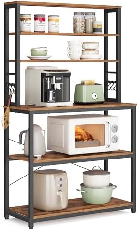 VASAGLE Coffee Bar, 31.5 Inches 6-Tier Baker's Rack with 6 Hooks by Unknown