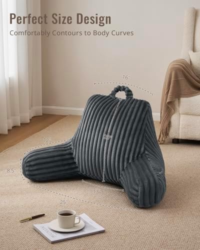Blissful Diary Reading Pillow for Sitting in Bed, Large Flannel Back Pillow Bed Sitting Up for Adult & Children, Backrest Cushion for Sit Up in Couch or Floor, Dorm Essentials, Dark Gray - Image 5