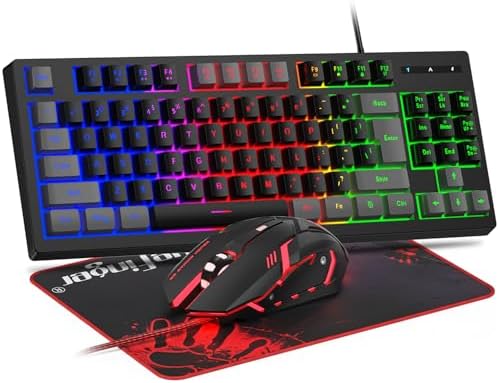 BlueFinger RGB 87 Keys Gaming Keyboard and Backlit Mouse Combo, USB Wired Rainbow Keyboard, Gaming Keyboard Set for Laptop PC Computer Game and Work(Gray & Black) by BlueFinger