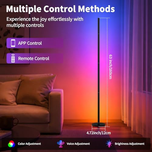 Smart RGBICW LED Corner Floor Lamp with App & Remote Control, 16 Million DIY Colors, Music Sync, Modern Color-Changing Ambient Lighting Standing Lamps for Living Room, Bedroom, Gaming Rooms - Image 2