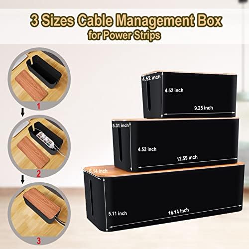 128PCS Cable Management Box 3Pack Cable Management Kit for Power Strip to Hide Wires,Cord Hider Boxes,Cord Box Safe ABS Material Wire Organizer of Cable Clips Sleeve for Home & Office, Black - Image 2