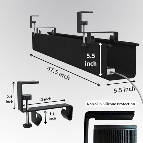 No Drill Under Desk Cable Management Tray, 47.5” Fabric Clamp Mount - Image 3
