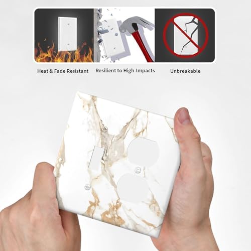 Decorative Outlet Covers Abstract Luxury White Gold Marble 2 Gang Combination 1 Toggle/1 Duplex Light Switch Cover Gfci Wall Plate Electrical Receptacle Switchplate for Bedroom Decor - Image 6
