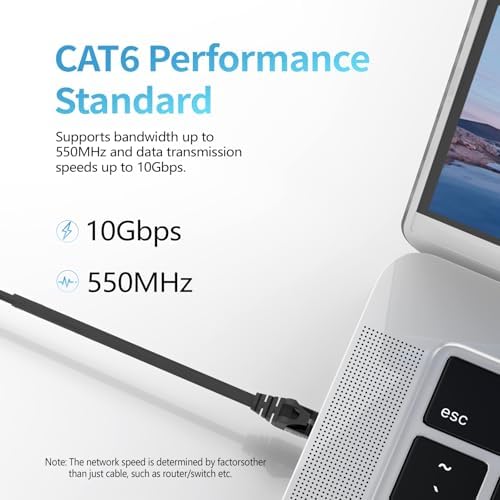 CableGeeker Cat 6 Ethernet Cable 150ft, 10Gbps, Black - Image 2