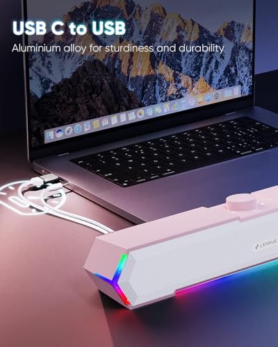 LENRUE G11 Computer Speakers for Desktop, Touch Lights PC Speakers with Surge Clear Sound, USB C/USB Powered, AUX Audio for Computer Desktop PC Laptop Desk (Light Pink) - Image 6