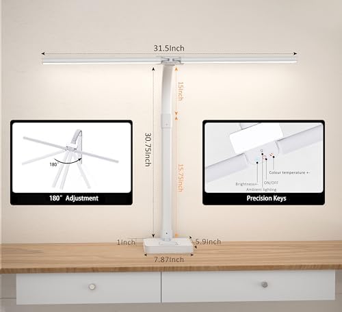 Double Head LED Desk Lamp, Architect Desk Lamps for Home Office, 24W Brightest Workbench Office Lighting-5 Color Modes and 5 Dimmable Eye Protection Modern Desk Lamp (White-Desktop, Big) - Image 3