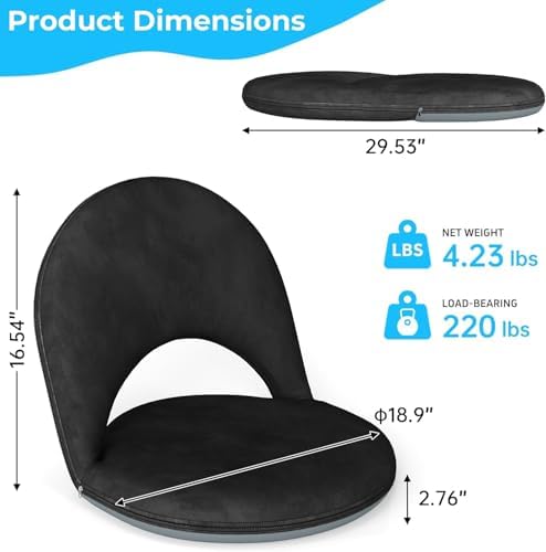 2Pcs Floor Chair with Adjustable Back Support for Kids and Adults | 5-Position Folding Floor Seat with Soft Sponge & Velveteen Cover, Indoor Outdoor Use, Meditation, Gaming, Camping(Black) - Image 2