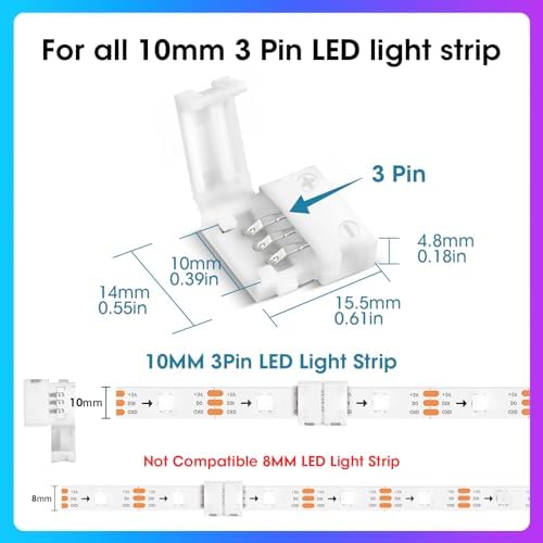 10Packs 3-Pin RGB LED Light Strip Connectors 10mm Unwired Gapless Solderless Adapter Terminal Extension - Image 2