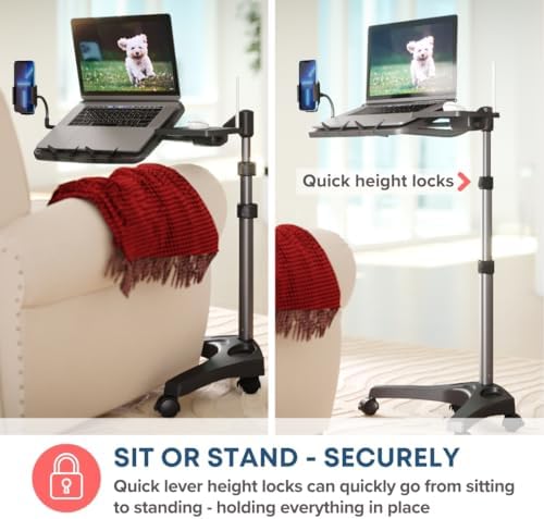 LEVO G2 V16 Rolling Laptop Stand with Mouse Tray and Phone Holder - Image 4