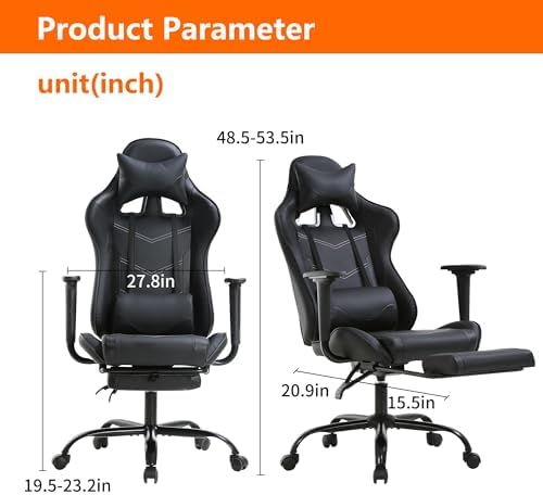 High Back PU Leather Gaming Chairs Computer Chair with Headrest & Lumbar Support, Height Adjustable Wide Seat Gamer Chair Gaming Chairs for Adults, Game Chair with Footrest & Armrest - Image 2