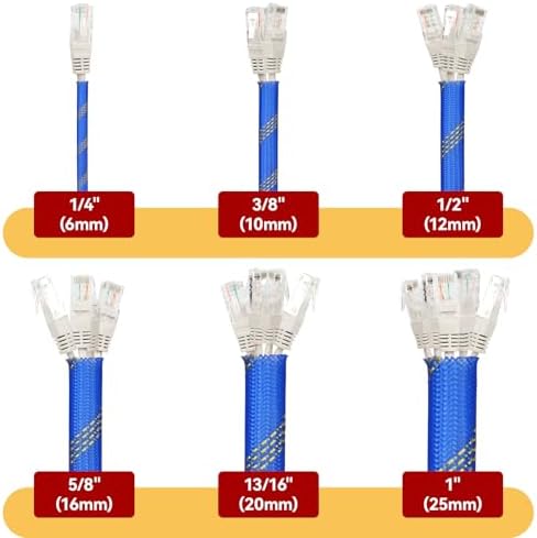 Braided Cable Sleeve, 16.4ft Expandable Mesh Cable Management Sleeve, Wear-Resistant Cord Protectors from Pets No Chew Flexible Wire Sleeving for Audio Video (Blue and Gold, 1/2") - Image 2