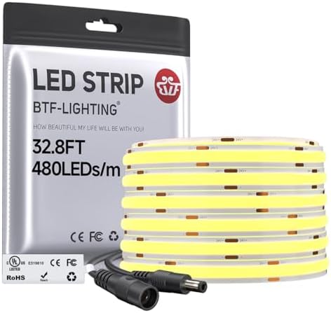 BTF-LIGHTING UL Listed FCOB COB LED Strip Light Natural White 4000K by BTF-LIGHTING