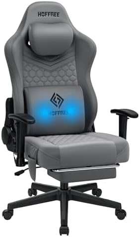 Gaming Chair with Massager 165° Reclining Computer Chairs Suede Fabric-Grey | Ergonomic Video Game Cahirs for Adults High Back Gamer Chair with Footrest Pocket Spring Silla Gamer with Lumbar Support by HOFFREEOfficial