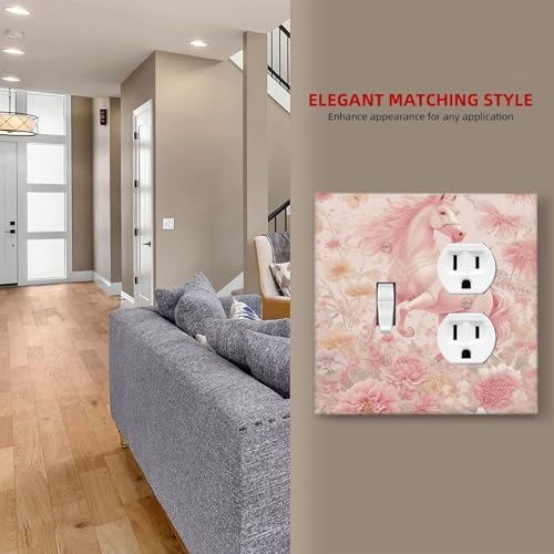 Decorative Outlet Covers Fantastical Pink Horse and Flowers 2 Gang Combination 1 Toggle/1 Duplex Light Switch Cover Gfci Wall Plate Electrical Receptacle Switchplate for Bedroom Decor - Image 7