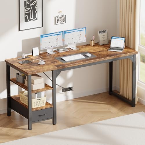 Mericonia 54" Reversible Computer Desk with Drawer, 1.2" Thick Office Desk by MERICONIA