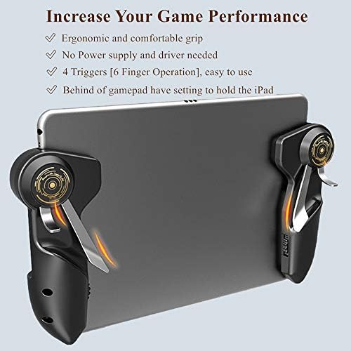 PUBG Controller for Tablet 4 Triggers [6 Finger Operation] Sensitive Shoot Aim Trigger Gamepad Grip, Support 10-12.9 inch iPad & Tablet (Thickness < 10mm), Black - Image 3