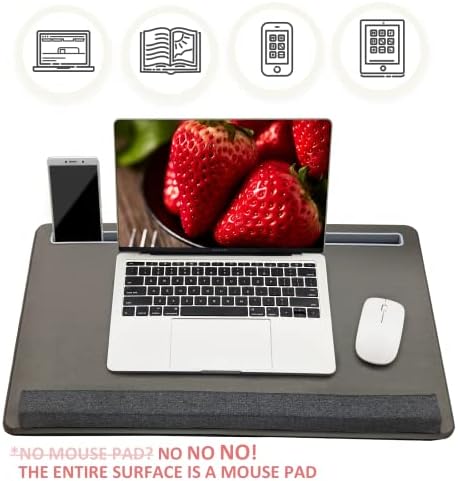 Extra Large Lap Laptop Desk - Full PU Material Mouse Pad Gaming Tray - Portable LapDesk with Phone Holder & Wrist Rest for Notebook, MacBook, Tablet, Bed, Sofa(Gray, Fit Up 17.3-in Laptops) - Image 2