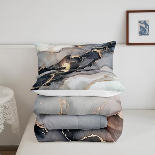 Erosebridal Black Marble Bedding Set Twin,Black and Grey Marble Comforter Set Men Teens Boys Modern Gray Orange Abstract Art Tie Dye Down Comforter Kids Gothic White Gold Marble Duvet Insert Soft - Image 5