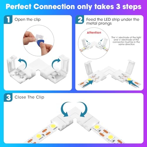10Packs 2-Pin L Shape RGB LED Light Strip Connectors 8mm Unwired Gapless Solderless Adapter Terminal Extension - Image 4