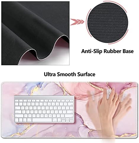 AIMSA Large Gaming Mouse Pad Set, Keyboard Wrist Rest Support Mouse Pad, Ergonomic Memory Foam Multifunctional Extended Desk Mat 35x15.7in Anti-Slip Rubber Base for Office Home, Pink Purple Marble - Image 4