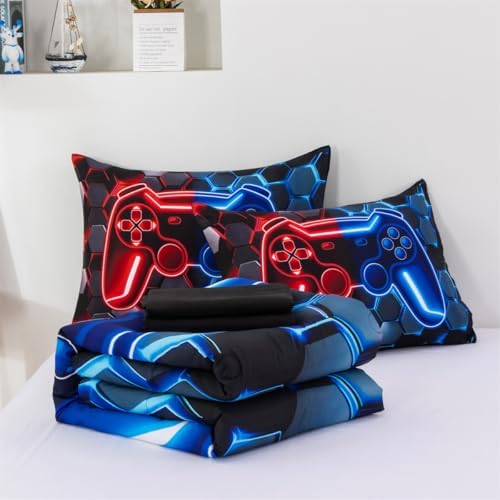 NTBED 3D Gaming Comforter Set for Boys Kids Teens,5pcs Gamer Bedding Sets with Sheet,Game Console Bed in a Bag (Red Blue, Full) - Image 7