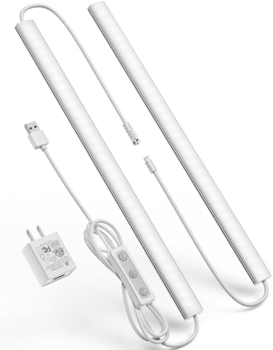Plug-in Under Cabinet Lighting, Dimmable Counter Lights for Kitchen, 2pcs 12 Inch, Cold White 6000K Linkable USB Led Closet Light, Wired Indoor Night Lights Bar for Desk, Sink,Workbench by Vovamo