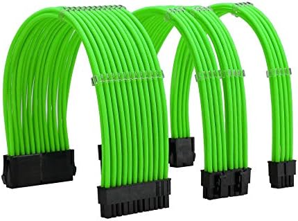 Formulamod Sleeve Extension Power Supply Cable Kit 18AWG ATX 24P+ EPS 8-P+PCI-E8-P with Combs for PSU to Motherboard/GPU (Green) by Formulamod