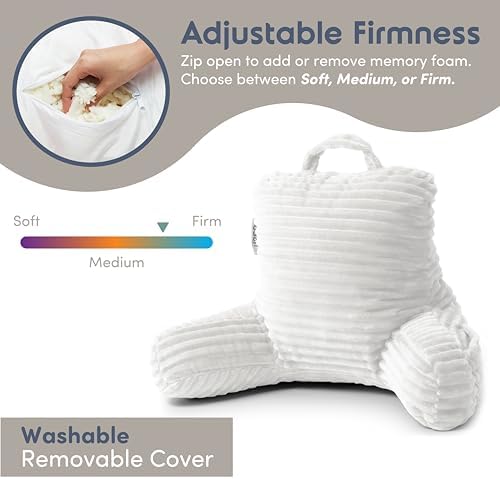 Nestl Reading Pillow for Kids & Teens with Shredded Memory Foam, Luxe Cut Plush Backrest Pillows for Reading and Gaming, for use on Couch, Bed, Floor, Adjustable Support with Washable Cover White - Image 3