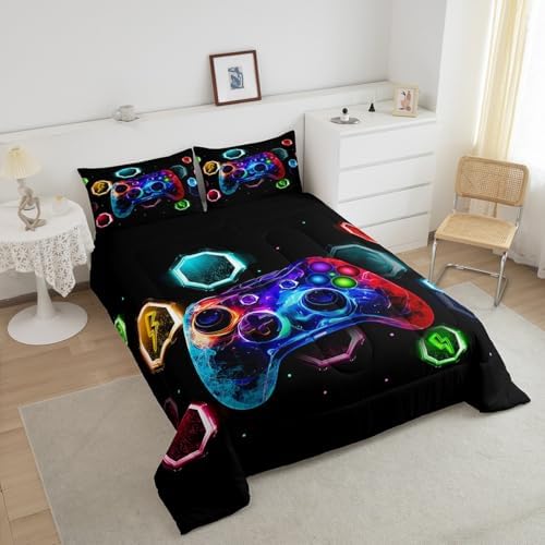 Feelyou Kids Gamer Comforter Full Size, Game Console Comforter Set Boys Girls Space Universe Gaming Bedding Set Gamepad Teens Duvet Set Bedroom Decor Microfiber Bed Set - Image 6