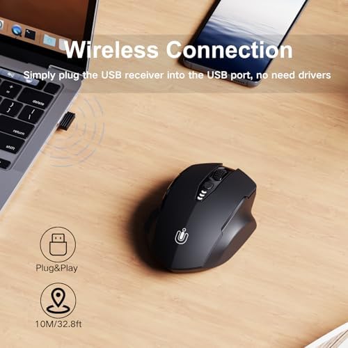 Uineer Wireless Mouse, 2.4GHz Rechargeable Computer Mouse, Battery Display - Image 3