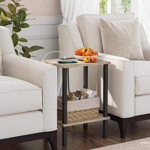 TUTOTAK End Table with Charging Station, Small Side Table with Outlets, Nightstand Bedside Table, 2-Tier Storage Shelf for Small Space, Living Room, Bedroom, Greige TB01BG040 - Image 4