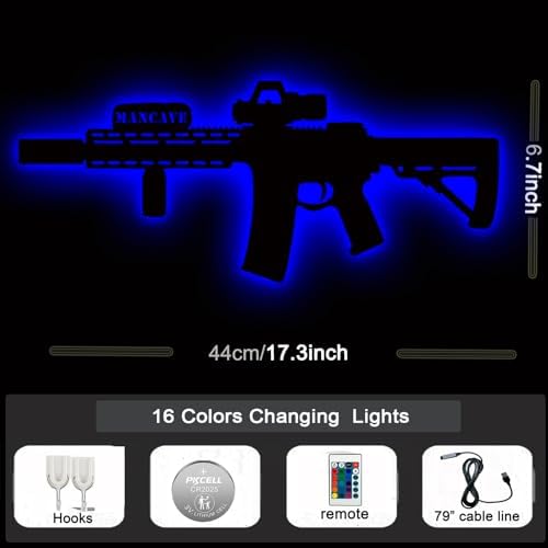 Gun Pistol Wall Light Man Cave Neon Sign 3D LED Silhouette Lamp 16 Colors Dimmable NightLight Christmas Birthday Valentine Gift for Men Boy Bedroom Game Room Bar Decor - Image 2
