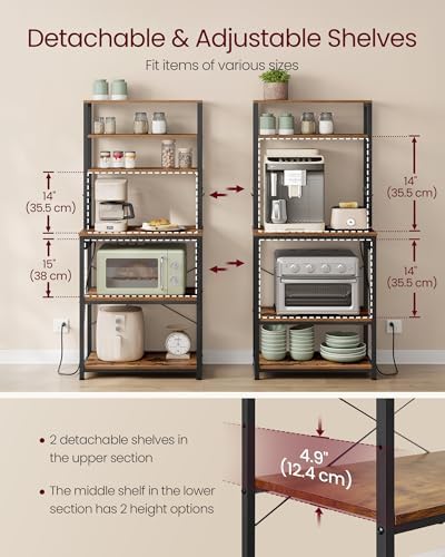 VASAGLE Coffee Bar, 23.6 Inches 6-Tier Baker's Rack with 6 Hooks - Image 3