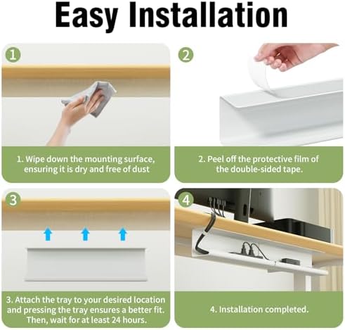 2 Pack No-Screw Cable Management Under Desk, Self-Adhesive Cord Organizer, Wire Management Tray for Office and Home (White) - Image 5