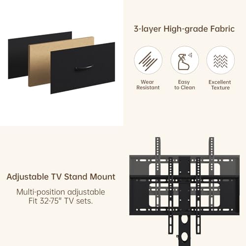 Black TV Stand with Mount for 32/45/55/60/65/75 inch TVs, Entertainment Center with 6 Fabric Drawers & Open Shelf, TV Media Console for Living Room, Bedroom - Image 6