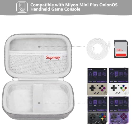 Supmay Carrying Case for Miyoo Mini Plus OnionOS Handheld Game Console, Retro Gaming Console Storage Holder Travel Bag with Mesh Pocket for USB-C Cable, TF-Card Reader, Instruction, Grey - Image 2