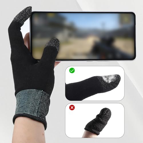 Ultra-Thin Mobile Gaming Gloves, Gaming Gloves for Sweaty Hands, Touchscreen Gaming Finger Sleeves for Phone Tablet Game Players Streamer (Black + Green) - Image 5