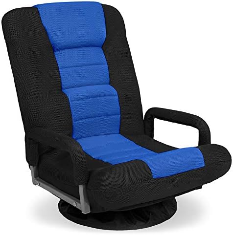 Best Choice Products Swivel Gaming Chair 360 Degree Multipurpose Floor Chair Rocker for TV, Reading, Playing Video Games w/Lumbar Support, Armrest Handles, Adjustable Foldable Backrest - Black/Blue by Unknown