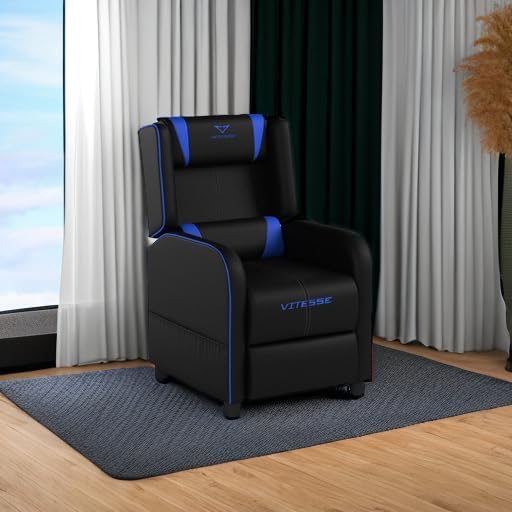 VITESSE VIT Gaming Recliner Chair Racing Style Single PU Leather Sofa Modern Living Room Recliners Ergonomic Comfortable Home Theater Seating, Blue. - Image 6