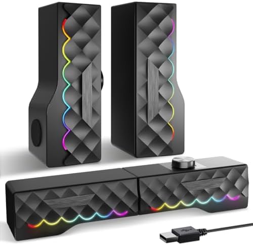 PC Speakers - 2 in 1 Detachable Computer Speakers with LED for Dynamic and Cool Gaming - Gaming Speakers with USB Cable for Desktop PC, Monitor, Laptop, Gaming Equipment by Unknown