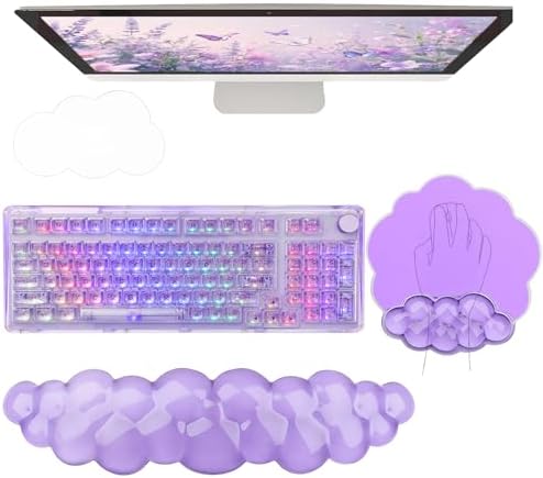Gel Cloud Wrist Rest Keyboard Clear Purple Mouse Pad with Wrist Rest Set 3PCS Ergonomic Cool Keyboard Wrist Pad Cute Acrylic Coaster Non-Slip Base Cute Transparent Mouse Wrist Pad Support for Computer by WFCYGL