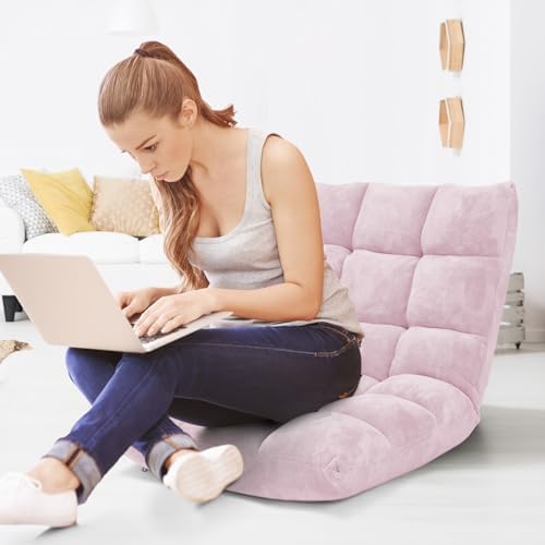 Moccha 14-Position Floor Sofa, Folding Sofa Chair with Back Support, Memory Foam Floor Gaming Chairs for Adults, Adjustable Padded Couch Recliner, Chaise Lounge for Reading, Meditating (Light Pink) - Image 2