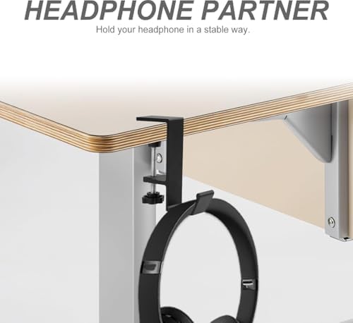 No Drill Under Desk Headphone Hanger, Clamp-On Desk Edge Hook for Headphones & Bags, Universal Desk Organizer Hook for Office, Home & School - Image 2