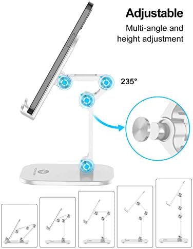 OCYCLONE Phone Stand, Adjustable Height and Angle Foldable Cell Phone Stand Holder for Desk, Taller iPhone Stand Compatible with 4.7"-13" Smartphones iPad Tablet, White - Image 2