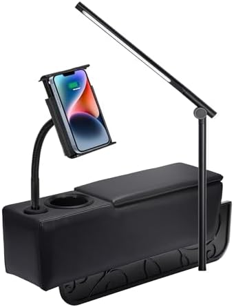 Sofa Armrest with Cup Holder, PU Leather Multifunctional Couch Arm Rest Insert, Removable Couch Caddy with Storage, Equipped with LED Reading Light & Wireless Charge Stand by beyondSMART