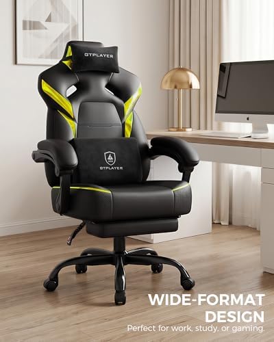 GTPLAYER Big and Tall Gaming Chair with Footrest, High Back Ergonomic Office Chair for Adults, Heavy Duty 350 lbs Capacity, Premium Leather & Iridescent Trim, ACE-Armor, Yellow - Image 7