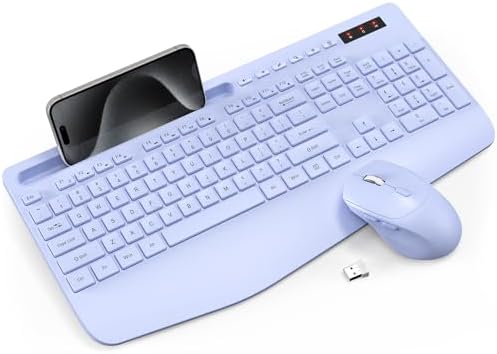 Wireless Keyboard and Mouse Combo - Full-Sized Ergonomic Keyboard with Wrist Rest, Phone Holder, Sleep Mode, Silent 2.4GHz Cordless Keyboard Mouse Combo for Laptop, Computer, PC, Mac, Windows -Trueque by Trueque