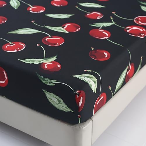 SDIII 4PCS Red Cherry Bed Sheets Set Full, Soft Microfiber Cherry Full Size Bed Sheets, Cute Fruit Patterns Sheet for Girls Boys Kids and Teens - Image 2