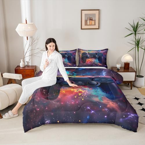 Feelyou Kids Boys Graffiti Gamer Comforter Queen Size, Red Black Gaming Comforter Set for Funny Gamer Bedding Set Game Room Decor Duvet Set Microfiber Bed Set Quilt Set Bedding Collection - Image 5